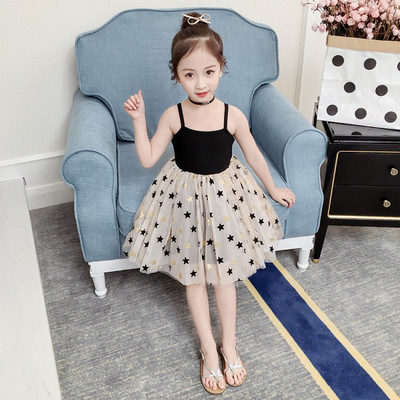 Rochie eleganta pentru copii cu bretele subtiri si tul in doua culori