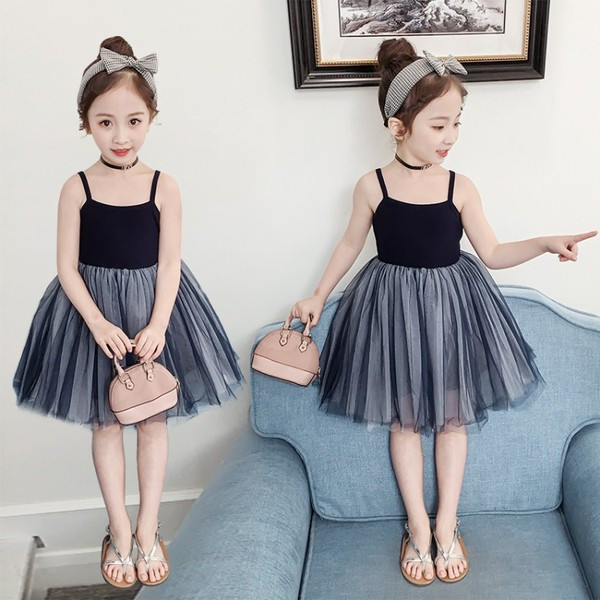 Rochie eleganta pentru copii cu bretele subtiri si tul in doua culori