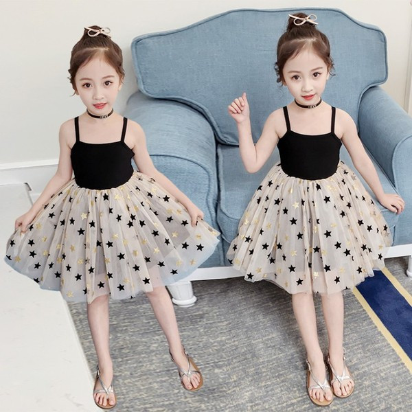 Rochie eleganta pentru copii cu bretele subtiri si tul in doua culori