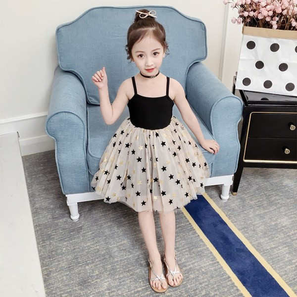 Rochie eleganta pentru copii cu bretele subtiri si tul in doua culori