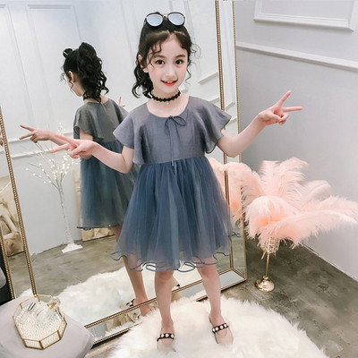 Rochie moderna pentru copii in doua culori cu maneci scurte si tul