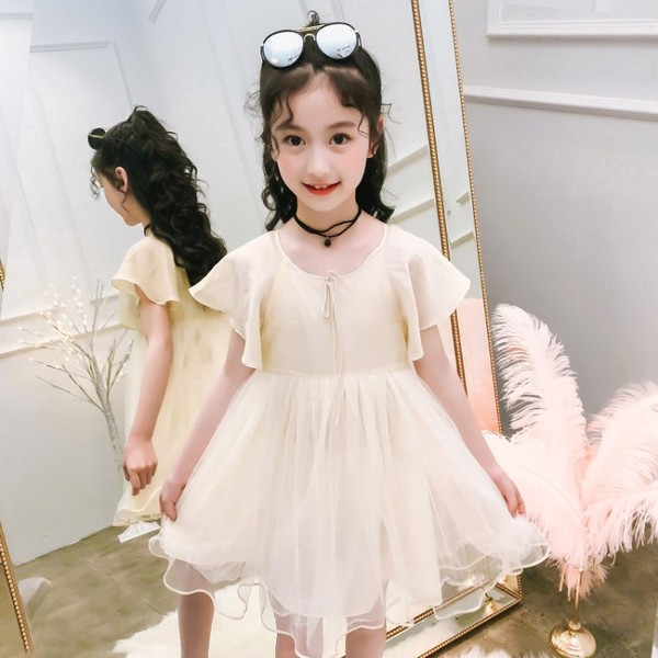 Rochie moderna pentru copii in doua culori cu maneci scurte si tul