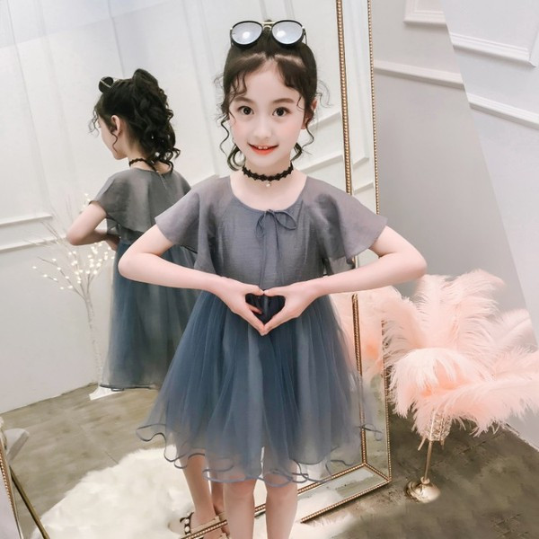 Rochie moderna pentru copii in doua culori cu maneci scurte si tul