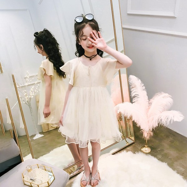 Rochie moderna pentru copii in doua culori cu maneci scurte si tul