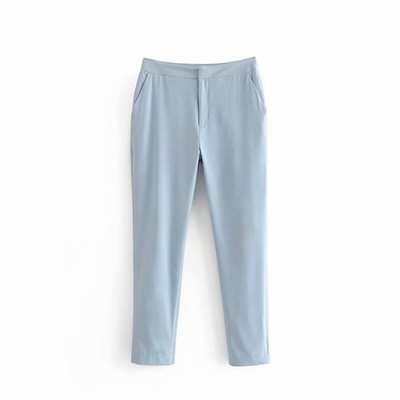 Pantaloni eleganti de dama cu talie standard si buzunare in albastru