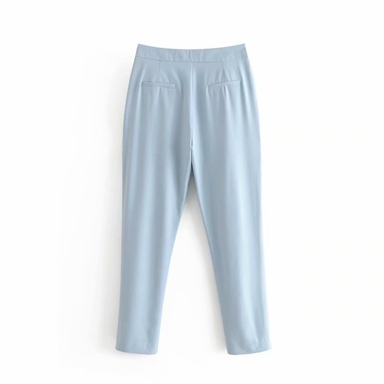 Pantaloni eleganti de dama cu talie standard si buzunare in albastru