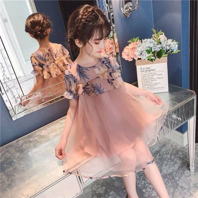 Rochie eleganta pentru copii cu motive florale - in roz