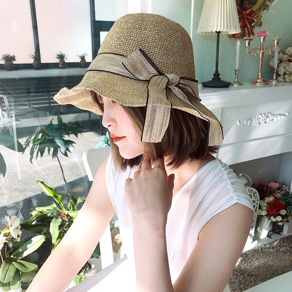 Palarie de plaja dama cu panglica in mai multe culori