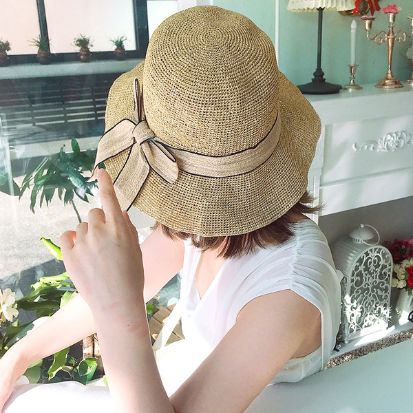 Palarie de plaja dama cu panglica in mai multe culori