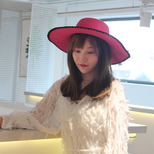 Palarie de plaja dama cu panglica in mai multe culori