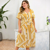 Rochie moderna de dama cu maneci scurte cu nasturi si cravate