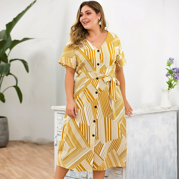 Rochie moderna de dama cu maneci scurte cu nasturi si cravate