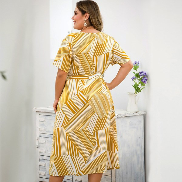 Rochie moderna de dama cu maneci scurte cu nasturi si cravate