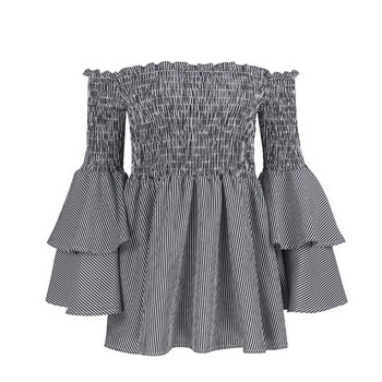 Női csíkos ruha lótusz ujjal