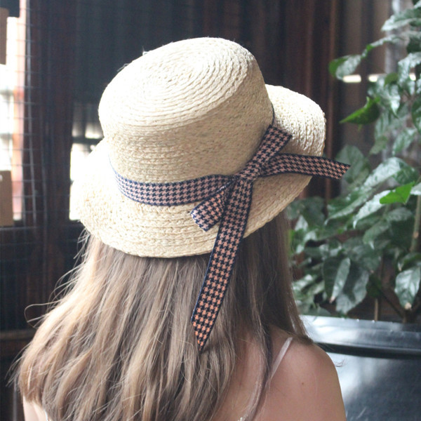 Palarie de plaja dama cu panglica in doua culori