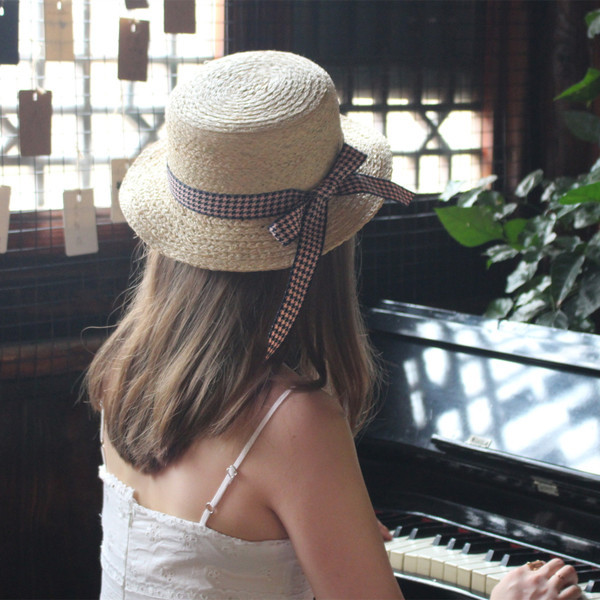 Palarie de plaja dama cu panglica in doua culori