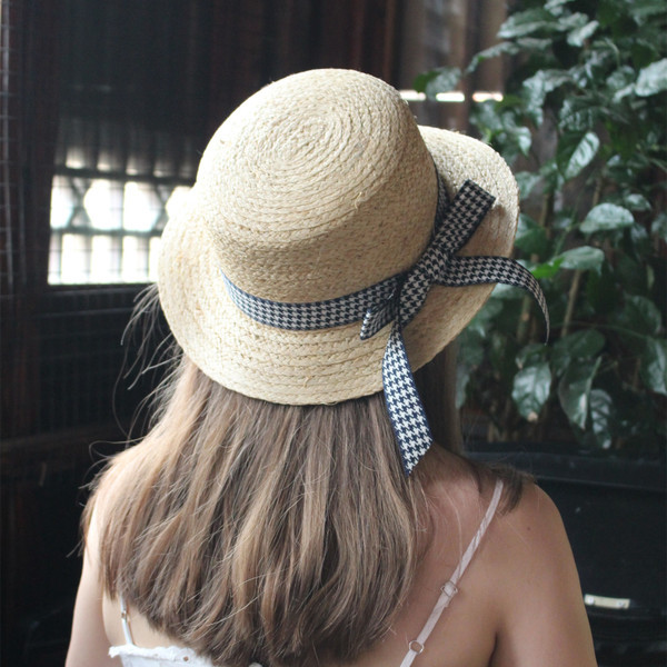 Palarie de plaja dama cu panglica in doua culori