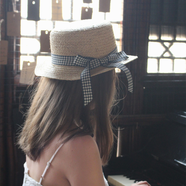 Palarie de plaja dama cu panglica in doua culori