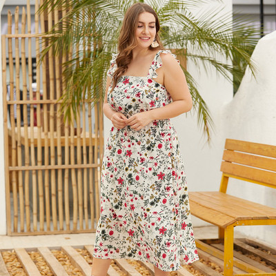 Дамска рокля с флорален десен и дебели презрамки