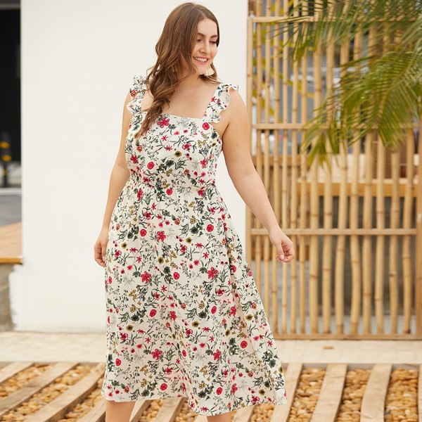 Дамска рокля с флорален десен и дебели презрамки 