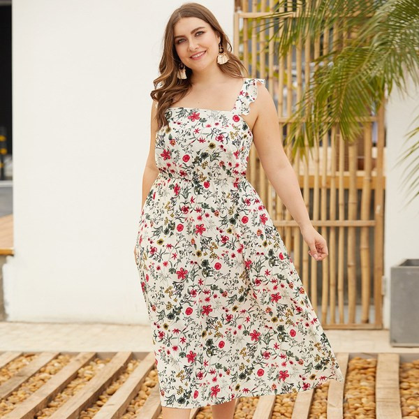 Дамска рокля с флорален десен и дебели презрамки 