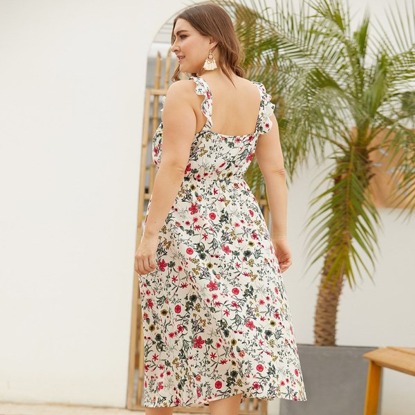 Дамска рокля с флорален десен и дебели презрамки 