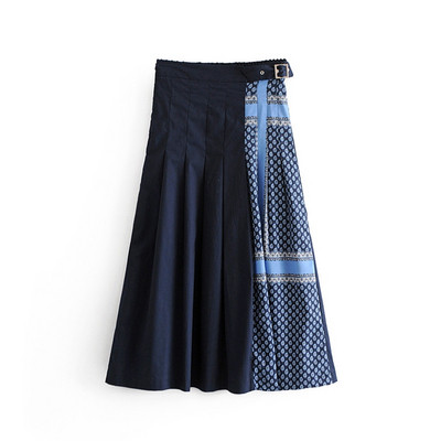 Дамска дълга пола с колан и десен 