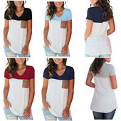 Bluză casual de damă cu mâneci scurte și buzunar în mai multe culori