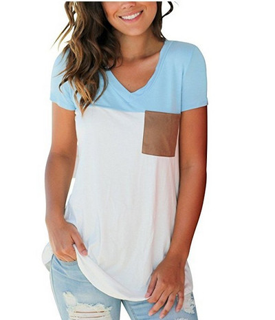 Bluză casual de damă cu mâneci scurte și buzunar în mai multe culori
