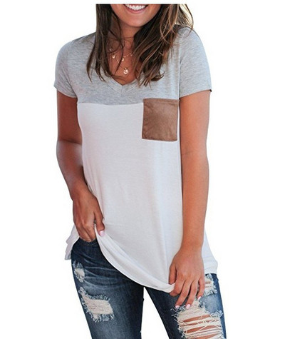 Bluză casual de damă cu mâneci scurte și buzunar în mai multe culori