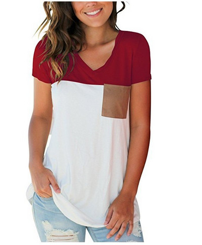 Bluză casual de damă cu mâneci scurte și buzunar în mai multe culori