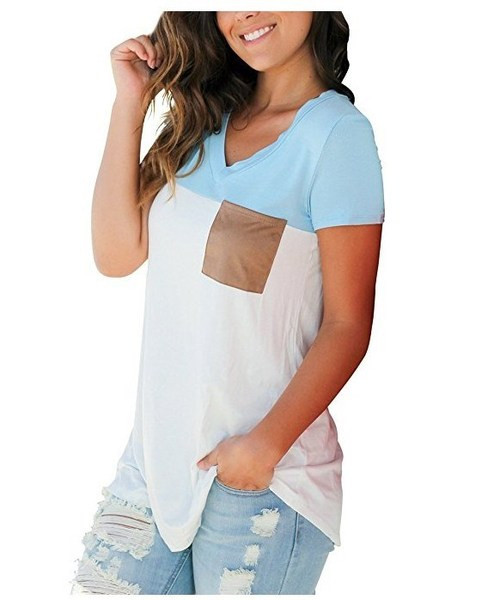 Bluză casual de damă cu mâneci scurte și buzunar în mai multe culori