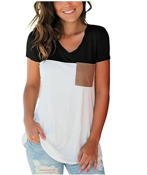 Bluză casual de damă cu mâneci scurte și buzunar în mai multe culori