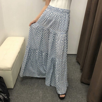 Lezser hosszú, széles szoknya kék színű gumírozott derékkal