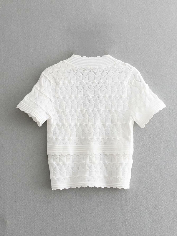 Bluza de dama din tricotat subtire cu maneci scurte in alb si negru