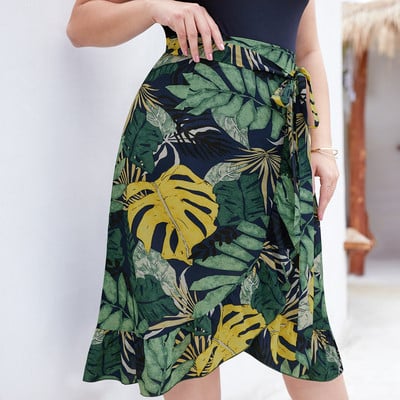 Ежедневна дамска пола асиметричен модел и цветен принт