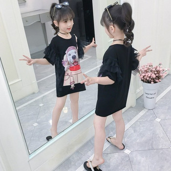 Детска модерна туника с апликация-в черен и бял цвят