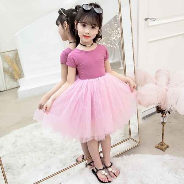 Rochie moderna pentru copii cu maneci scurte si tul in trei culori