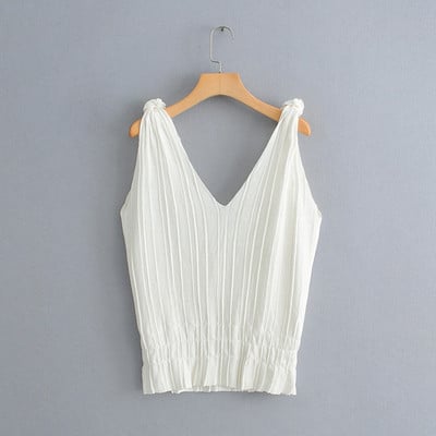 Top de damă cu bretele groase la nod și elastic în talie