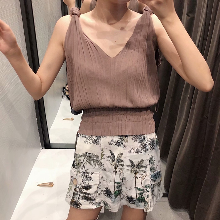 Top de damă cu bretele groase la nod și elastic în talie