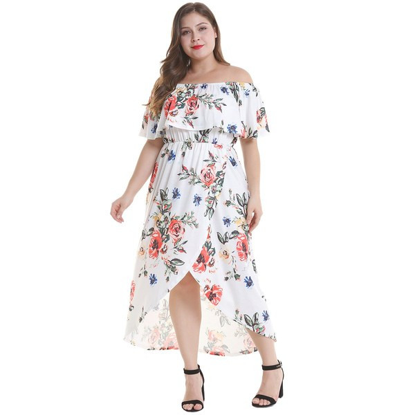 Модерна дамска рокля с къс ръкав в бял и червен цвят