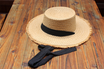 Palarie de plaja dama cu cravata in doua culori