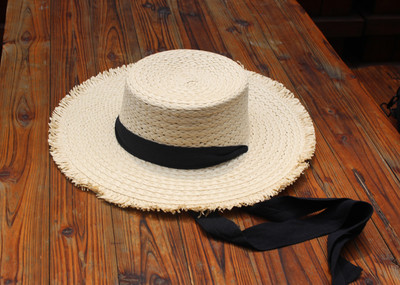 Palarie de plaja dama cu cravata in doua culori