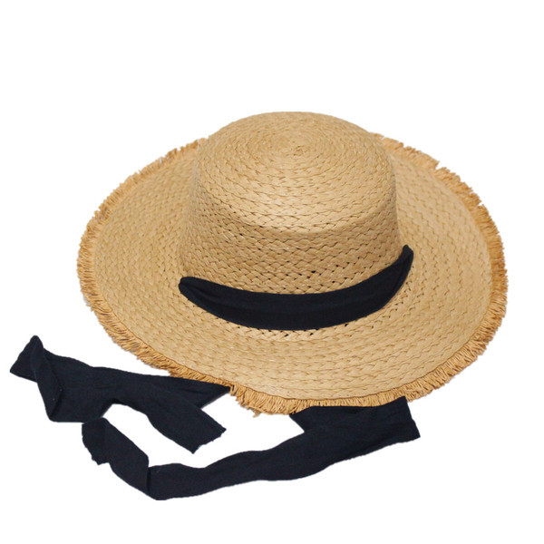 Palarie de plaja dama cu cravata in doua culori