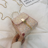 Geanta de dama mica eleganta cu efect stralucitor si perle in mai multe culori