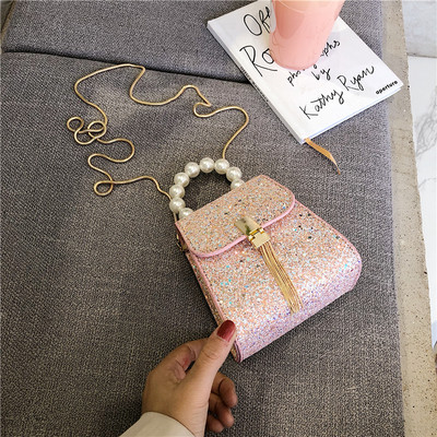 Geanta de dama mica eleganta cu efect stralucitor si perle in mai multe culori