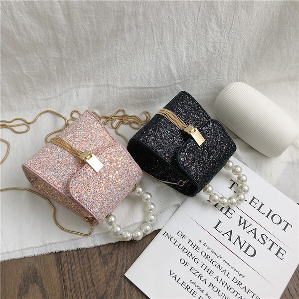 Geanta de dama mica eleganta cu efect stralucitor si perle in mai multe culori