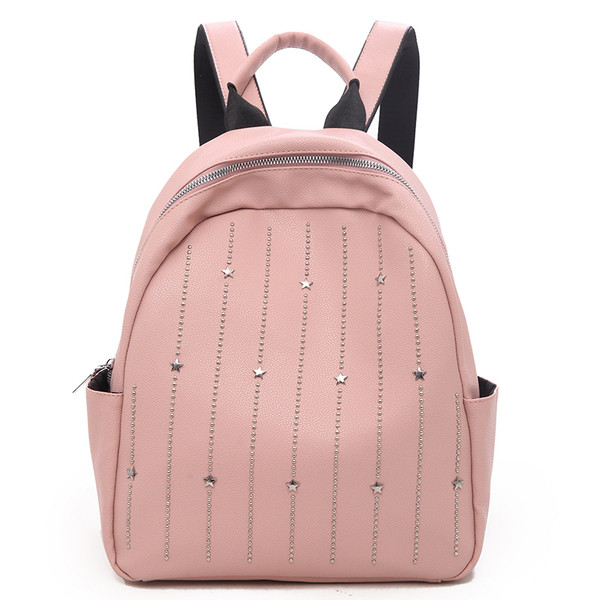 Rucsac modern de dama cu elemente metalice in alb, negru si roz