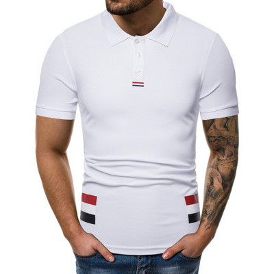 Модерна мъжка тениска с яка в бял и черен цвят