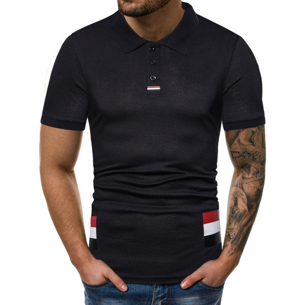 Tricou modern pentru bărbați cu guler în alb și negru